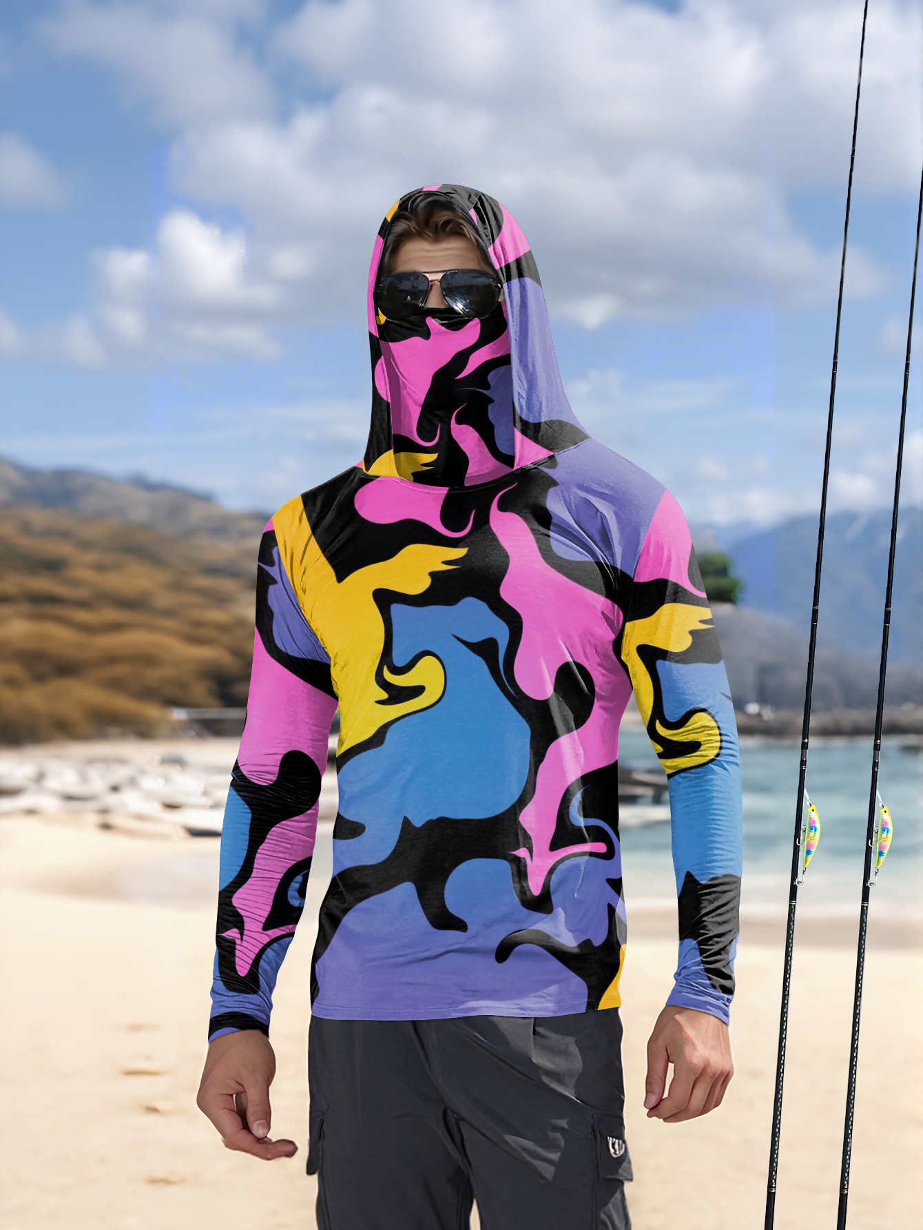 Hunting Outdoors - Męska bluza wędkarska z kapturem, koszulka