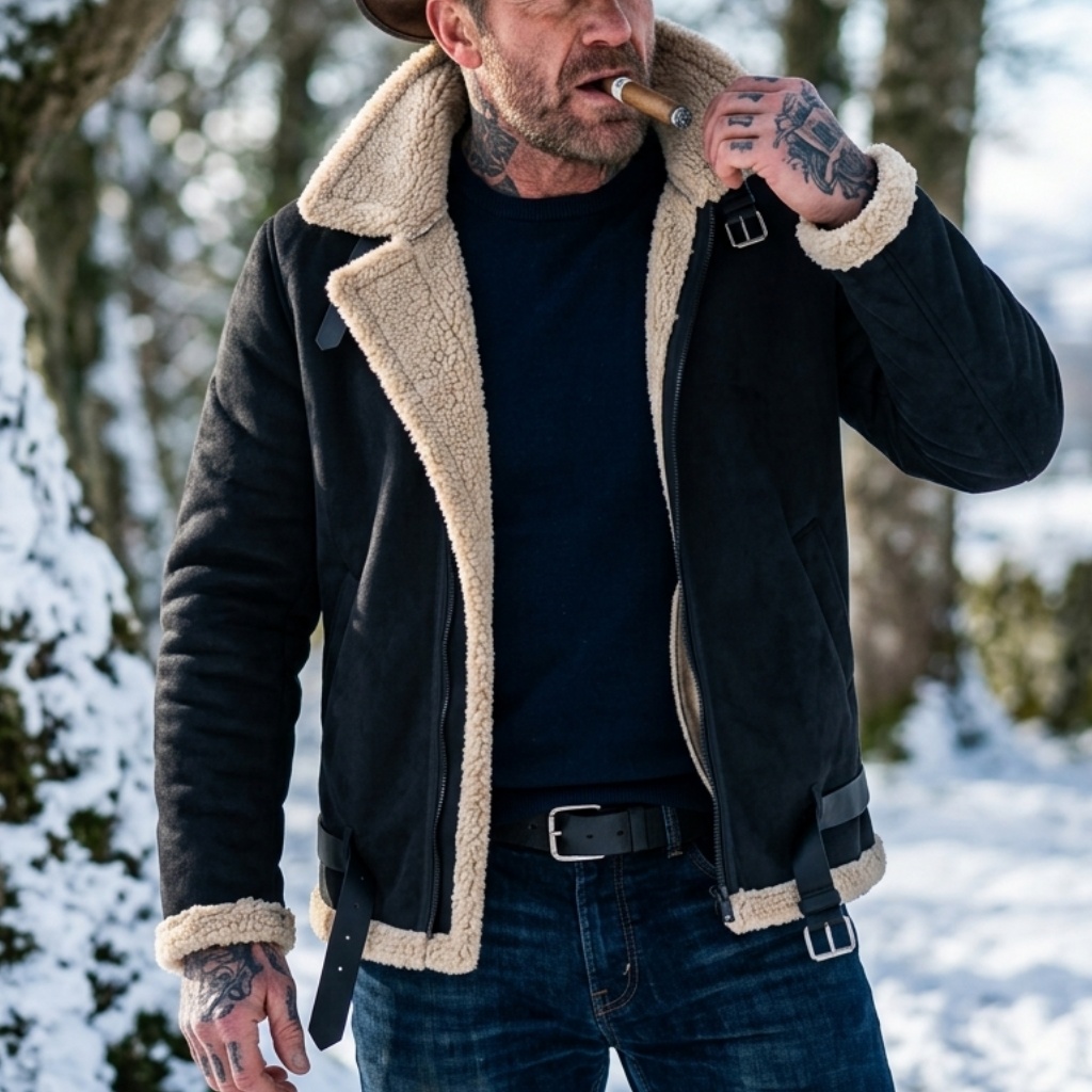 Hunting Outdoor Jacket - Męska zimowa kurtka z imitacji zamszu,